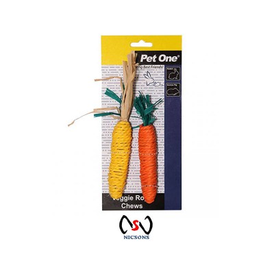 Pet One Veggie Rope Chews Twin Pack - Carrot/Corn Rabbit Guinea Pigs Toy
