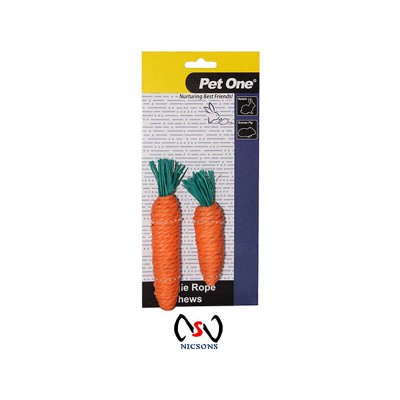 Pet One Rabbit Guinea Pigs Toy Veggie Rope Chews Twin Pack - Carrots (S/M)