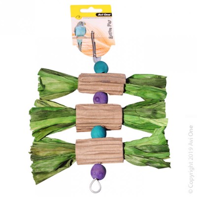Avi One Bird Toy - Wooden Blocks And Corrugated Board With Straw