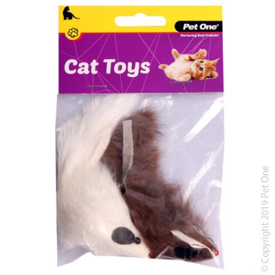 Pet One Cat Toy Mouse 2pk Brown/White 5cm