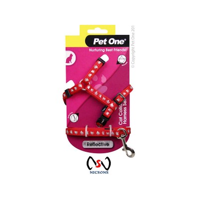 PET ONE CAT REFLECTIVE HARNESS & LEAD SET RED