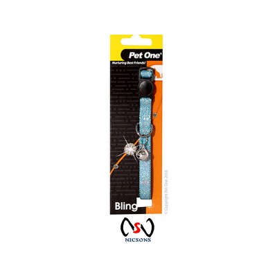 Pet One Cat Collar Sparkle 30cm*10mm W/ Breakaway Clip Blue