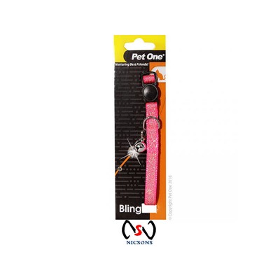 Pet One Cat Collar Sparkle 30cm*10mm W/ Breakaway Clip Pink