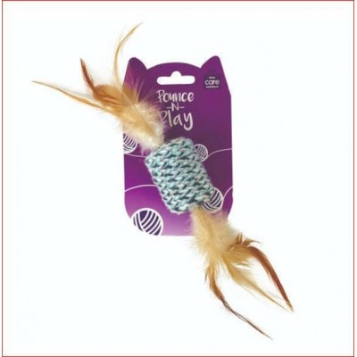 Pounce N Play CAT TOY WOOLEN DRUM WITH FEATHERS