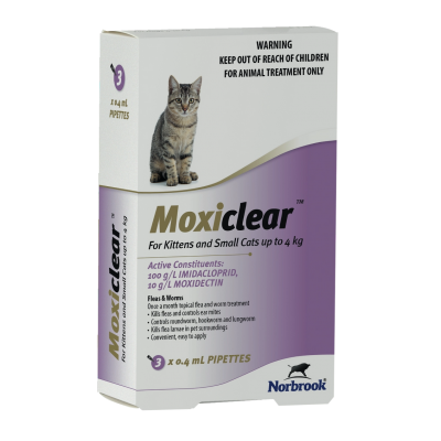 Moxiclear Flea And Worms Treatment For Kittens And Small Cats Up To 4kg 3pk