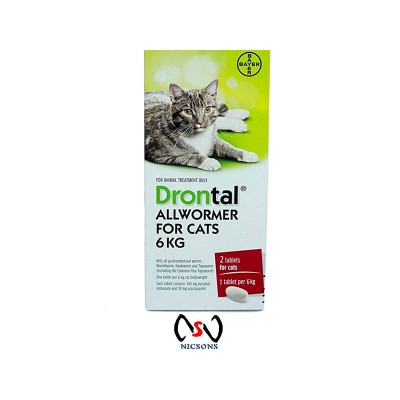 DRONTAL ALL WORMER ELLIPSOID FOR CATS 6KG x 2 tabs