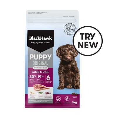 BLACK HAWK PUPPY DOG FOOD MEDIUM BREED LAMB AND RICE 3KG