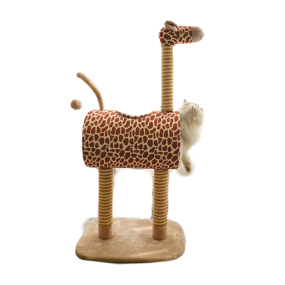 ZEZE Cat Tree Toy Giraffe Shaped Cat Scratching Post With Tunnel 105CM