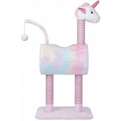 ZeZe Cat Tree Toy Unicorn Shaped Cat Scratching Post With Tunnel 105CM