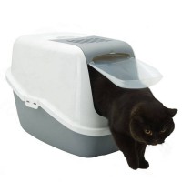 Savic Nestor Hooded Cat Litter Box Tray Grey/White