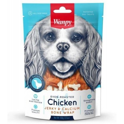 Wanpy Dog Treat Chicken Jerky And Calcium Bone Wraps 100g